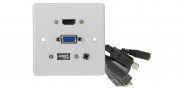 AV Link Multimedia Wall plate with HDMI, VGA, USB and 3.5mm Audio Sockets